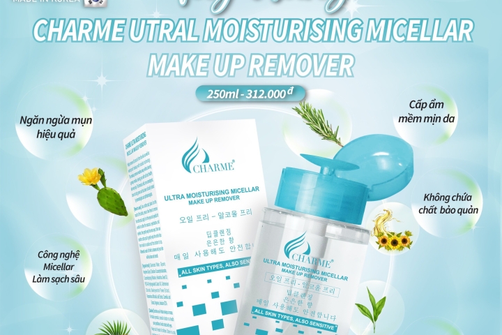 Nước Tẩy Trang 𝐂𝐡𝐚𝐫𝐦𝐞 𝐔𝐥𝐭𝐫𝐚 𝐌𝐨𝐢𝐬𝐭𝐮𝐫𝐢𝐬𝐢𝐧𝐠 𝐌𝐢𝐜𝐞𝐥𝐥𝐚𝐫 𝐌𝐚𝐤𝐞 𝐔𝐩 𝐑𝐞𝐦𝐨𝐯𝐞𝐫